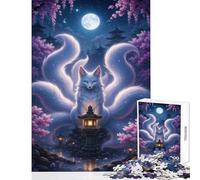 1000 Piece Jigsaw Puzzles for Teenagers Jigsaw Nine-tailed Fox in Moonlight Garden Toy Wall Decor Birthday Gift Hands-on Game Artists Collection, Fine Art Size 38x52cm