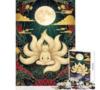 1000 Piece Jigsaw Puzzles for Teenagers Jigsaw Nine-tailed Fox Meditation Under The Moon Educational Games A Work of Art DIY Toys with Matching Poster And Trivia Sheet (38X26CM)