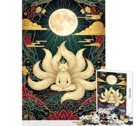 1000 Piece Jigsaw Puzzles for Teenagers Jigsaw Nine-tailed Fox Meditation Under The Moon Educational Games A Work of Art DIY Toys with Matching Poster And Trivia Sheet (38X52CM)