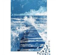 1000 Piece Jigsaw Puzzles for Teenagers Jigsaw Ocean Waves Dock Art Print Adult Puzzles Relax Games Presents for Women Help The Brain Exercise 52x38cm/1000pcs