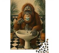 1000 Piece Jigsaw Puzzles for Teenagers Jigsaw Orangutan Brushing Teeth Jigsaw Relaxing Games A Work of Art Unique Birthday And Gifts 70x50cm/1000pcs