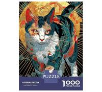 1000 Piece Jigsaw Puzzles for Teenagers Jigsaw Ornate Cat Illustration Teenager Puzzles Fun Games A Work of Art for Birthday, Chrismas 38x26cm/1000pcs