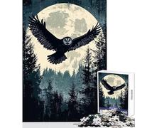 1000 Piece Jigsaw Puzzles for Teenagers Jigsaw Owl Flying Moonlit Forest Educational Games Analysis And Logic DIY Toys with Matching Poster And Trivia Sheet (75X50CM)