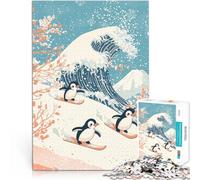 1000 Piece Jigsaw Puzzles for teenagers Jigsaw Penguins Surfing the Great Wave Entspannungsspiele Kunstwerk Geschenk52x38cm