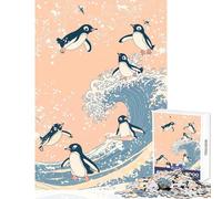 1000 Piece Jigsaw Puzzles for Teenagers Jigsaw Penguins Surfing Wave Educational Toy Birthday Gifts Fun Games Artists Collection, Fine Art Size 50x75cm