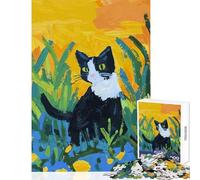 1000 Piece Jigsaw Puzzles for Teenagers Jigsaw Playful Black Cat in Grass Educational Toy Birthday Gifts Fun Games Artists Collection, Fine Art Size 50x75cm