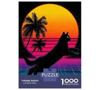 1000 Piece Jigsaw Puzzles for Teenagers Jigsaw Retro Cat Synthwave Jigsaws for Adults Family Games Home Decoration Help The Brain Exercise 70x50cm/1000pcs