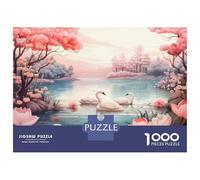 1000 Piece Jigsaw Puzzles for Teenagers Jigsaw Romantic Pink Floral Lake Scene Jigsaw Relaxing Games Birthday Present Stress Reduction Gifts 52x38cm/1000pcs