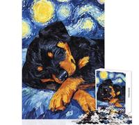 1000 Piece Jigsaw Puzzles for Teenagers Jigsaw Rottweiler Puppy Sleeping Starry Night Brain Teaser Game for The Whole Family Toy Wall Decor Parent-child Interaction (38x52cm)