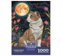 1000 Piece Jigsaw Puzzles for Teenagers Jigsaw Scottish Fold Cat Under The Moon Puzzles for Adults Anti-Stress Toys Presents for Women for Birthday, Chrismas 38x26cm/1000pcs