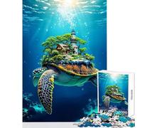 1000 Piece Jigsaw Puzzles for Teenagers Jigsaw Sea Turtle Carrying A Island on Its Shell Underwater World Educational Toy Gifts Ideas Hands-on Game Artists Collection, Fine Art Size 38x26cm