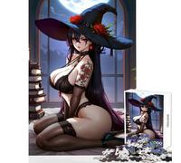 1000 Piece Jigsaw Puzzles for Teenagers Jigsaw Sensual Witch with Roses And Books Toy Wall Decor Birthday Gift Hands-on Game Artists Collection, Fine Art Size 38x52cm