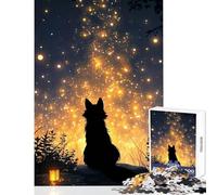 1000 Piece Jigsaw Puzzles for Teenagers Jigsaw Silhouette Wolf Gazing at Starry Sky Educational Toy Birthday Gifts Fun Games Artists Collection, Fine Art Size 38x26cm