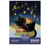1000 Piece Jigsaw Puzzles for Teenagers Jigsaw Sleeping Cat Under Starry Sky Jigsaw Puzzle Brain Teaser Game Home Decoration Deal As Gifts for The Whole Family 70x50cm/1000pcs
