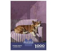 1000 Piece Jigsaw Puzzles for Teenagers Jigsaw Sleeping Corgi on Striped Couch Adult Jigsaw Puzzle Hands-on Game For Family Fun Help The Brain Exercise 70x50cm/1000pcs