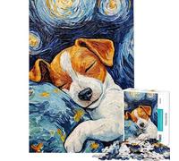 1000 Piece Jigsaw Puzzles for Teenagers Jigsaw Sleeping Jack Russel Terrier Starry Night Puzzles for Adults Brain Teaser Game Enhance Memory for Birthday, Chrismas (Size 38x52cm)