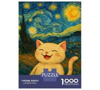 1000 Piece Jigsaw Puzzles for Teenagers Jigsaw Smiling Cat in Starry Night Style Jigsaw Family Game Hand Speed Race Unique Birthday And Gifts 70x50cm/1000pcs