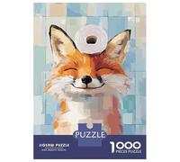 1000 Piece Jigsaw Puzzles for Teenagers Jigsaw Smiling Fox with Toilet Paper Roll Puzzle for Adults Relax Games Home Decoration Stress Reduction Gifts 52x38cm/1000pcs