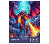 1000 Piece Jigsaw Puzzles for Teenagers Jigsaw Stained Glass Dragon Breathing Fire Jigsaw Hands-on Game Hand Speed Race Deal As Gifts for The Whole Family 38x26cm/1000pcs
