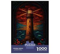 1000 Piece Jigsaw Puzzles for Teenagers Jigsaw Stained Glass Lighthouse Scene Jigsaw for Adults Hands-on Game But Fun And Humorous Help The Brain Exercise 70x50cm/1000pcs