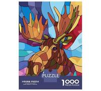 1000 Piece Jigsaw Puzzles for Teenagers Jigsaw Stained Glass Moose Portrait Jigsaw Puzzle Brain Teaser Game Home Decoration Deal As Gifts for The Whole Family 52x38cm/1000pcs