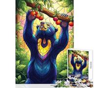 1000 Piece Jigsaw Puzzles for Teenagers Jigsaw Stained Glass Style Bear Reaching Fruit Brain Teaser Game for The Whole Family Toy Wall Decor Parent-child Interaction (50x75cm)