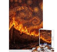 1000 Piece Jigsaw Puzzles for Teenagers Jigsaw Starry Night Inferno︰ The Burning Ark Educational Games A Work of Art DIY Toys with Matching Poster And Trivia Sheet (38X26CM)