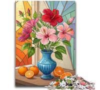 1000 Piece Jigsaw Puzzles for Teenagers Jigsaw Still Life Floral Red Pink Hibiscus with Oranges For Family Fun Impossible Game Gifts for Women Men 50x75cm