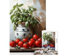 1000 Piece Jigsaw Puzzles for Teenagers Jigsaw Still Life with Tomatoes And Basil Educational Games A Work of Art DIY Toys with Matching Poster And Trivia Sheet (38X52CM)