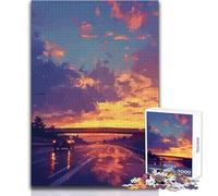 1000 Piece Jigsaw Puzzles for Teenagers Jigsaw Sunset Highway Beautiful Design Game Difficult Hard Art Work Gift Size 38x52cm