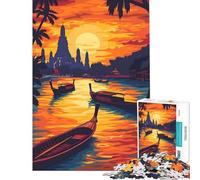 1000 Piece Jigsaw Puzzles for Teenagers Jigsaw Sunset Over Bangkok Thai Practical Game Challenging Game Toys Birthday Gifts Home Decoration (Size 38x26cm)