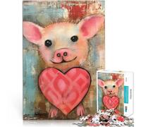 1000 Piece Jigsaw Puzzles for teenagers Jigsaw Valentine Piglet with Cute Heart Mixed Media Lernspielzeug Für Paare geeignet75x50cm