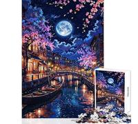1000 Piece Jigsaw Puzzles for Teenagers Jigsaw Venice Canal Night Scene with Moon Educational Games A Work of Art DIY Toys with Matching Poster And Trivia Sheet (50X75CM)