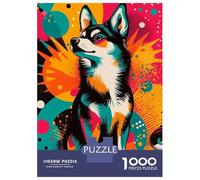 1000 Piece Jigsaw Puzzles for Teenagers Jigsaw Vibrant Husky Pop Art Striking Modern Dog Print Colorful Dog Portrait Jigsaw Puzzle Family Games Home Decoration Unique Birthday And Gifts 70x50cm/1000