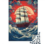 1000 Piece Jigsaw Puzzles for Teenagers Jigsaw Vintage Ship Art Print Jigsaw Hands-on Game Hand Speed Race Deal As Gifts for The Whole Family 52x38cm/1000pcs