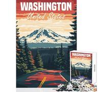 1000 Piece Jigsaw Puzzles for Teenagers Jigsaw Washington State Travel Poster Educational Toy Birthday Gifts Fun Games Artists Collection, Fine Art Size 50x75cm