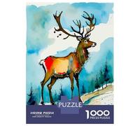 1000 Piece Jigsaw Puzzles for Teenagers Jigsaw Watercolor Reindeer in Winter Jigsaw Hands-on Game Hand Speed Race Deal As Gifts for The Whole Family 70x50cm/1000pcs