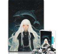 1000 Piece Jigsaw Puzzles for Teenagers Jigsaw White-Haired Girl with Dolphin Constellation Educational Family Game Difficult Challenge Gift For Birthdays (size 38x26cm)