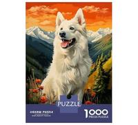 1000 Piece Jigsaw Puzzles for Teenagers Jigsaw White Swiss Shepherd Dog in Mountain Landscape Jigsaw Puzzle Brain Teaser Game Home Decoration Deal As Gifts for The Whole Family 52x38cm/1000pcs