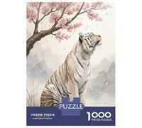 1000 Piece Jigsaw Puzzles for Teenagers Jigsaw White Tiger Under Cherry Blossoms Adult Puzzles Relax Games Presents for Women Help The Brain Exercise 70x50cm/1000pcs
