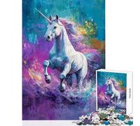 1000 Piece Jigsaw Puzzles for Teenagers Jigsaw White Unicorn Running Brain Teaser Game for The Whole Family Toy Wall Decor Parent-child Interaction (38x26cm)