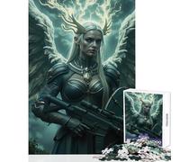 1000 Piece Jigsaw Puzzles for Teenagers Jigsaw Winged Warrior with Rifle And Shield Toy Wall Decor Birthday Gifts Educational Game Help The Brain Exercise Size 38x52cm
