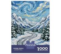 1000 Piece Jigsaw Puzzles for Teenagers Jigsaw Winter Mountain Road Impressionist Painting Puzzle for Adults Relax Games Home Decoration Stress Reduction Gifts 38x26cm/1000pcs