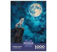 1000 Piece Jigsaw Puzzles for Teenagers Jigsaw Wolf Howl in Moon Night Puzzle for Adults Relax Games Home Decoration Stress Reduction Gifts 52x38cm/1000pcs
