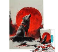 1000 Piece Jigsaw Puzzles for Teenagers Jigsaw Wolf Howling at Red Moon Difficult And Challenge A Work of Art Fun Games Suitable for People Aged 14 And Above (38X52cm)