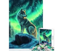 1000 Piece Jigsaw Puzzles for Teenagers Jigsaw Wolf Under The Northern Lights Anti-Stress Toys Gift For Birthdays Hands-on Game Help The Brain Exercise Size 38x52cm