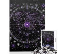 1000 Piece Jigsaw Puzzles for Teenagers Jigsaw World Map with Celestial Symbols Brain Teaser Game for The Whole Family Toy Wall Decor Parent-child Interaction (38x26cm)