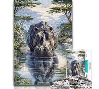1000 Piece Jigsaw Puzzles for Teenagers Jungle Hippo Teenager Jigsaw,Educational Games Home Decoration Suitable for Desktop Decoration (size 38x26cm)