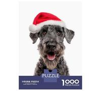 1000 Piece Jigsaw Puzzles for Teenagers Kerry Blue Terrier Dog with Santa Hat on White Puzzles for Adults Family Games Staycation Kill Time Unique Birthday And Gifts 52x38cm/1000pcs