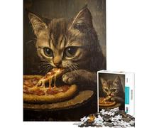 1000 Piece Jigsaw Puzzles for Teenagers Kitty's Pizza Feast Brain Intelligence Challenge Addictive Toys Family Games A Work of Art Gifts Ideas (size 38x26cm)